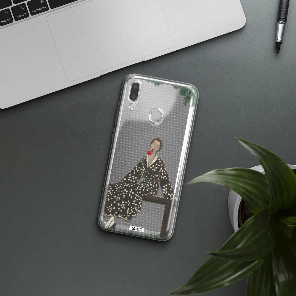 a woman sitting on a bench Huawei P Smart 2019 Clear TPU Case