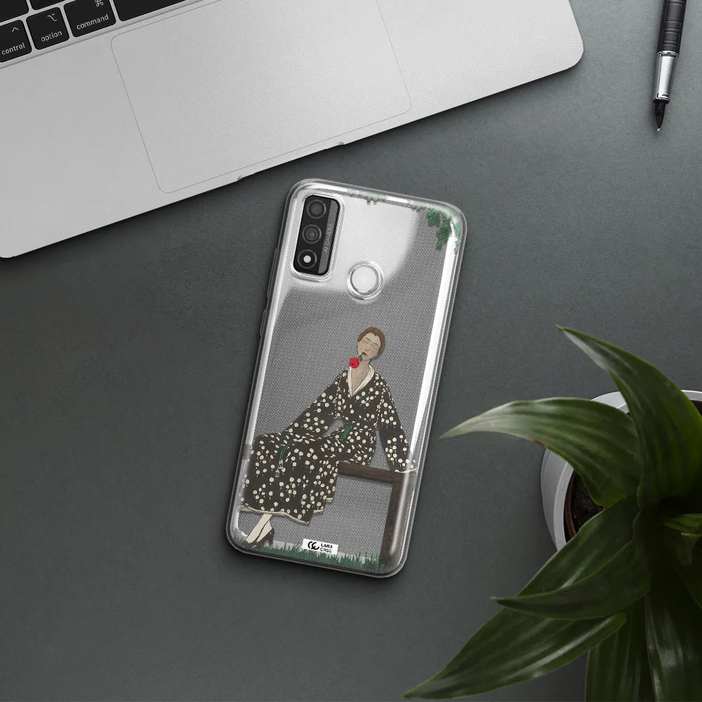 a woman sitting on a bench Huawei P Smart 2020 Clear TPU Case