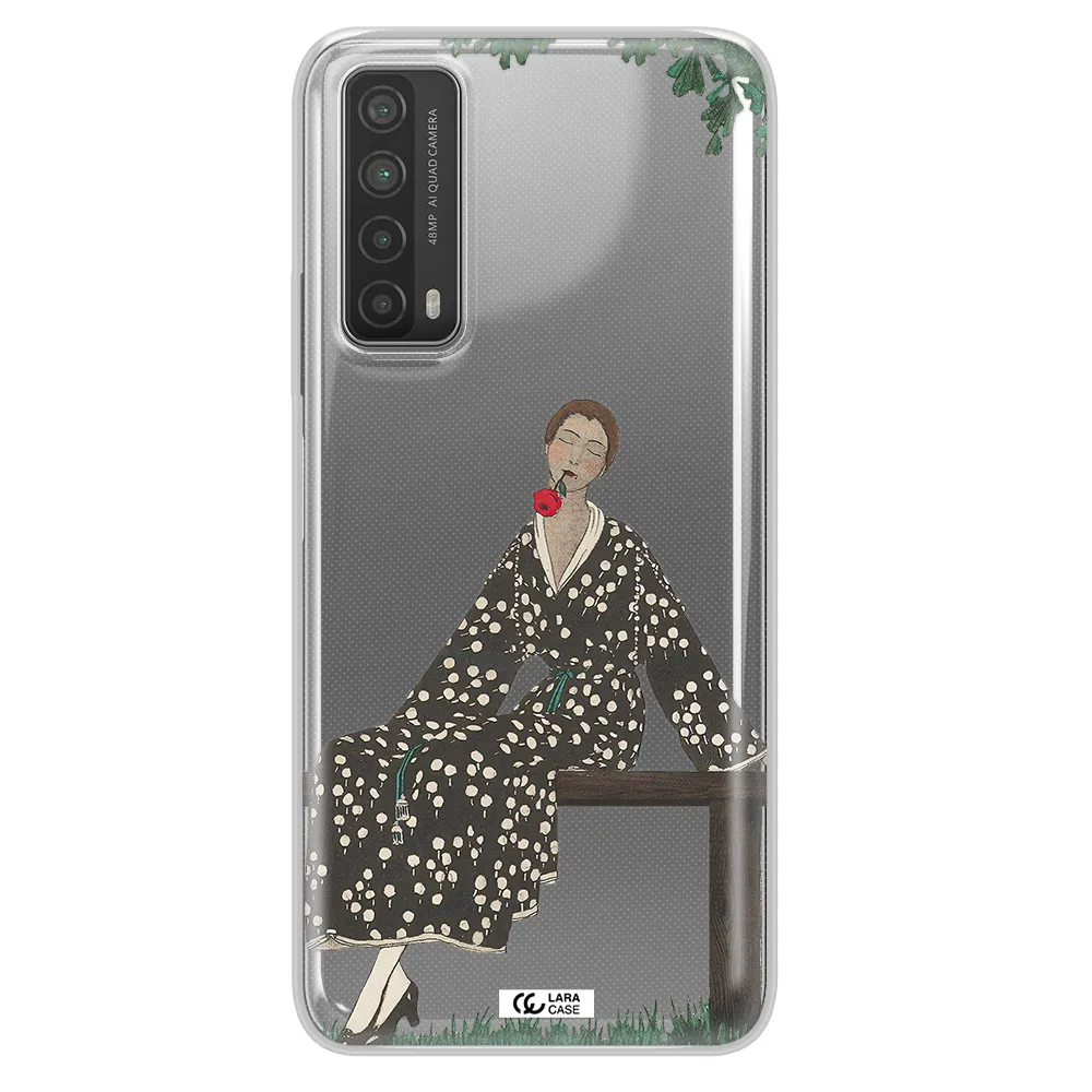 a woman sitting on a bench Huawei P Smart 2021 Clear TPU Case