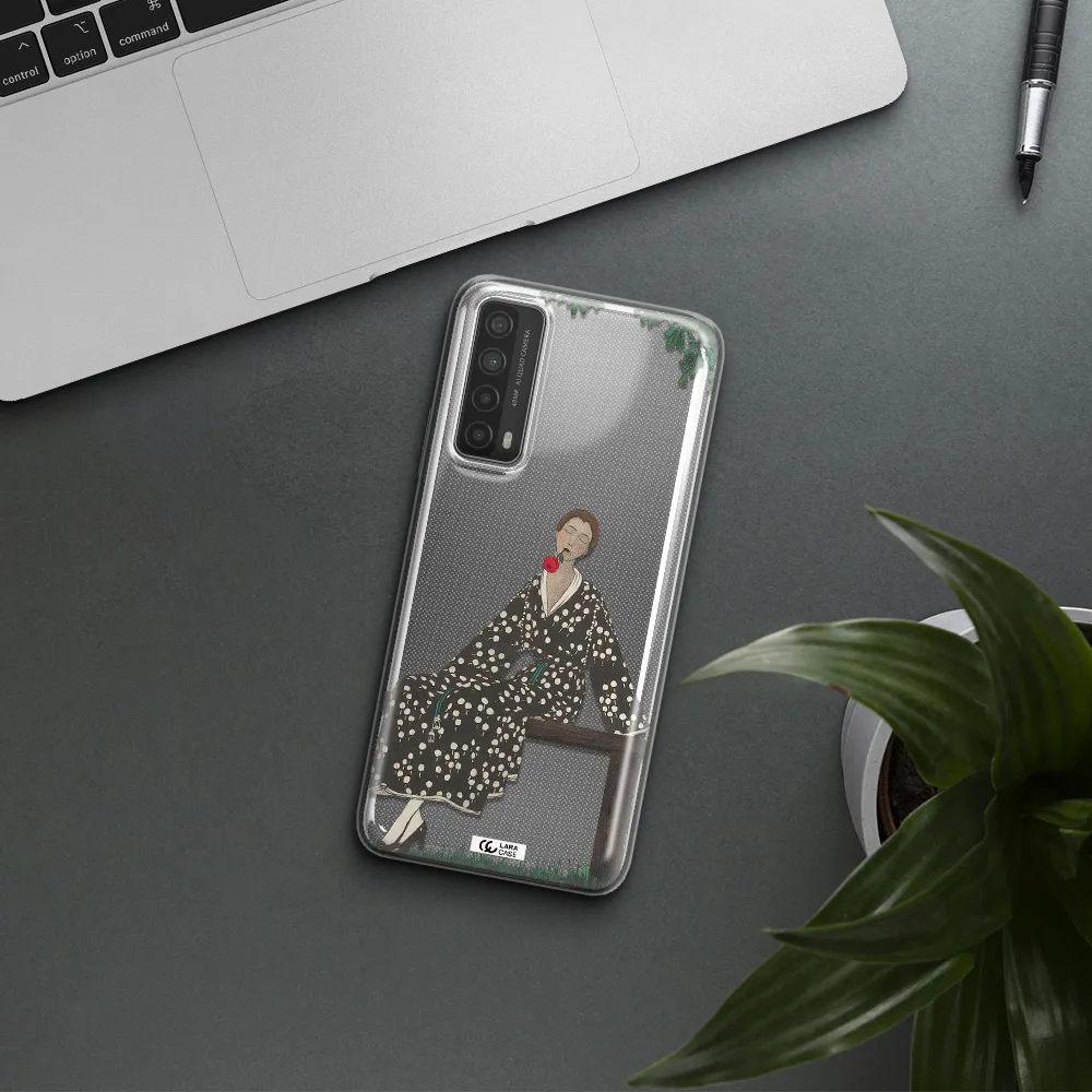 a woman sitting on a bench Huawei P Smart 2021 Clear TPU Case