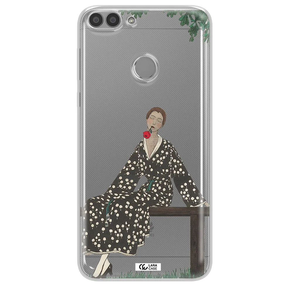 a woman sitting on a bench Huawei P Smart Clear TPU Case