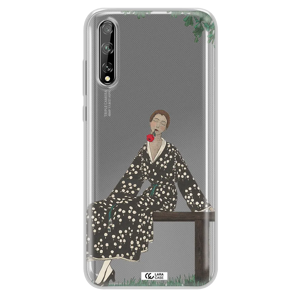 a woman sitting on a bench Huawei P Smart S Clear TPU Case