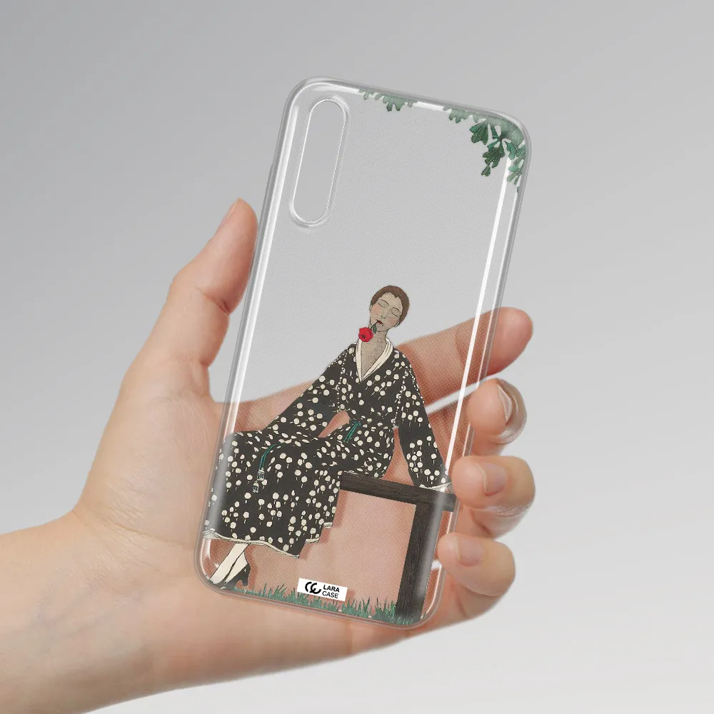 a woman sitting on a bench Huawei P Smart S Clear TPU Case