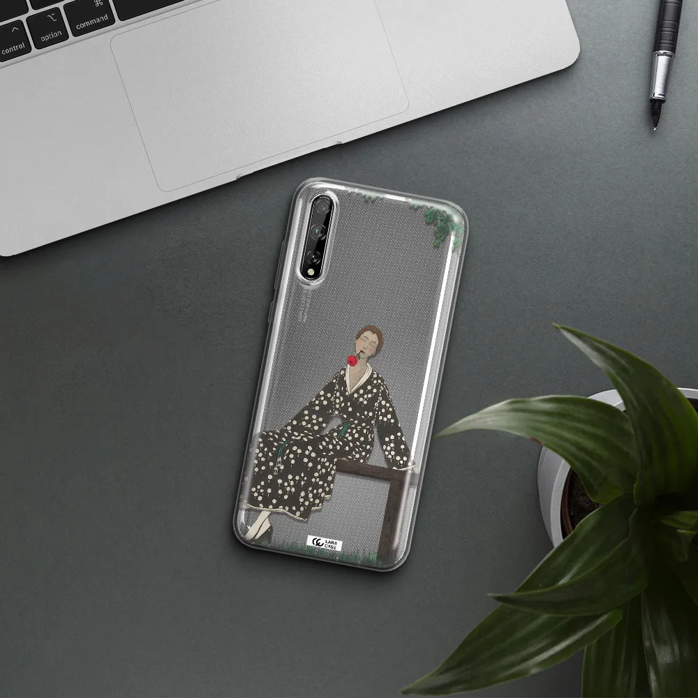 a woman sitting on a bench Huawei P Smart S Clear TPU Case