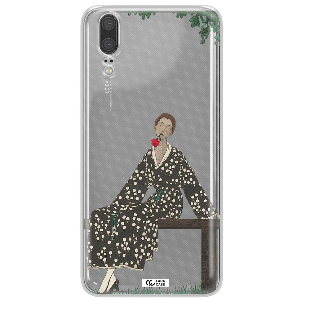 a woman sitting on a bench Huawei P20 Clear TPU Case