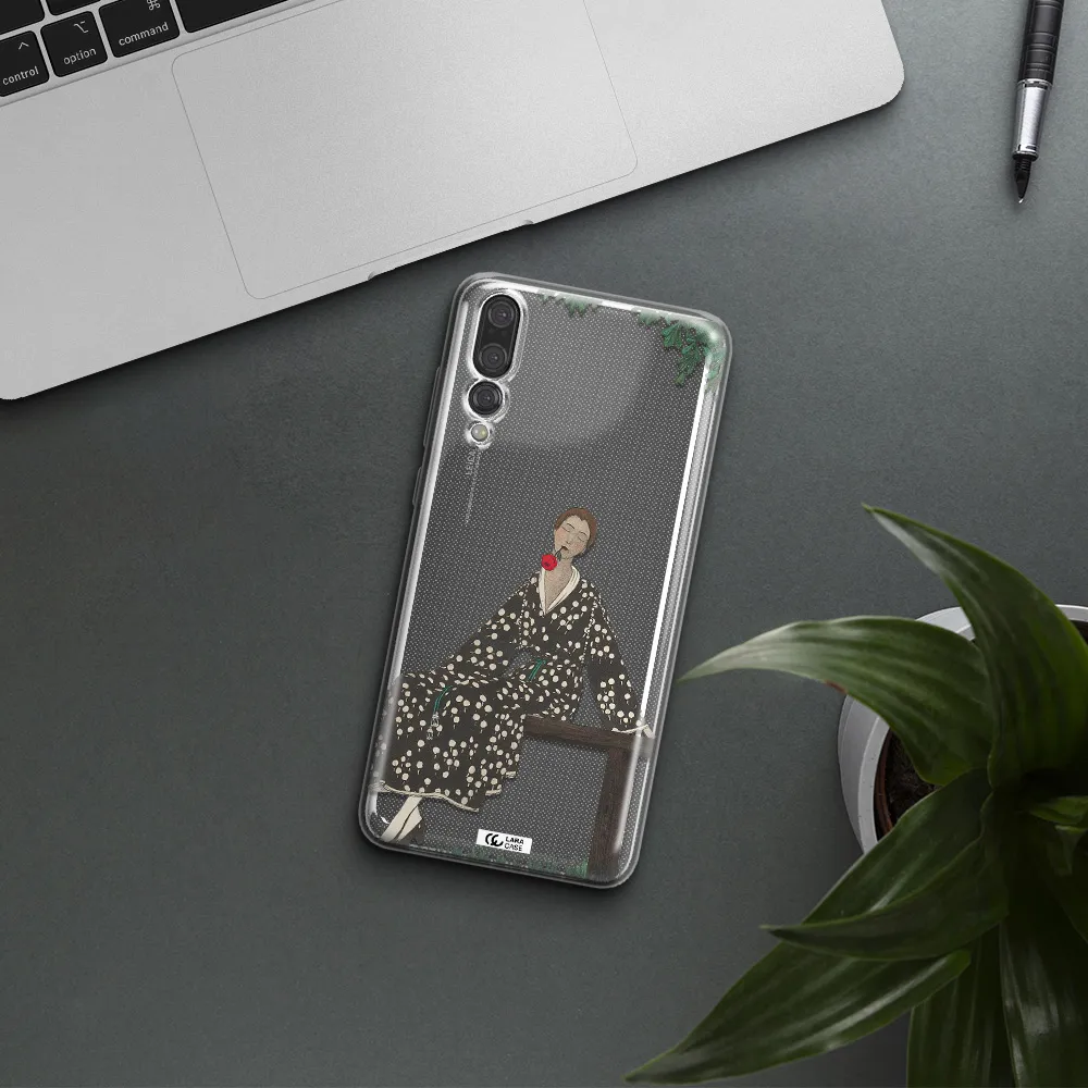 a woman sitting on a bench Huawei P20 Pro Clear TPU Case