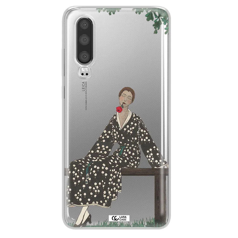 a woman sitting on a bench Huawei P30 Clear TPU Case