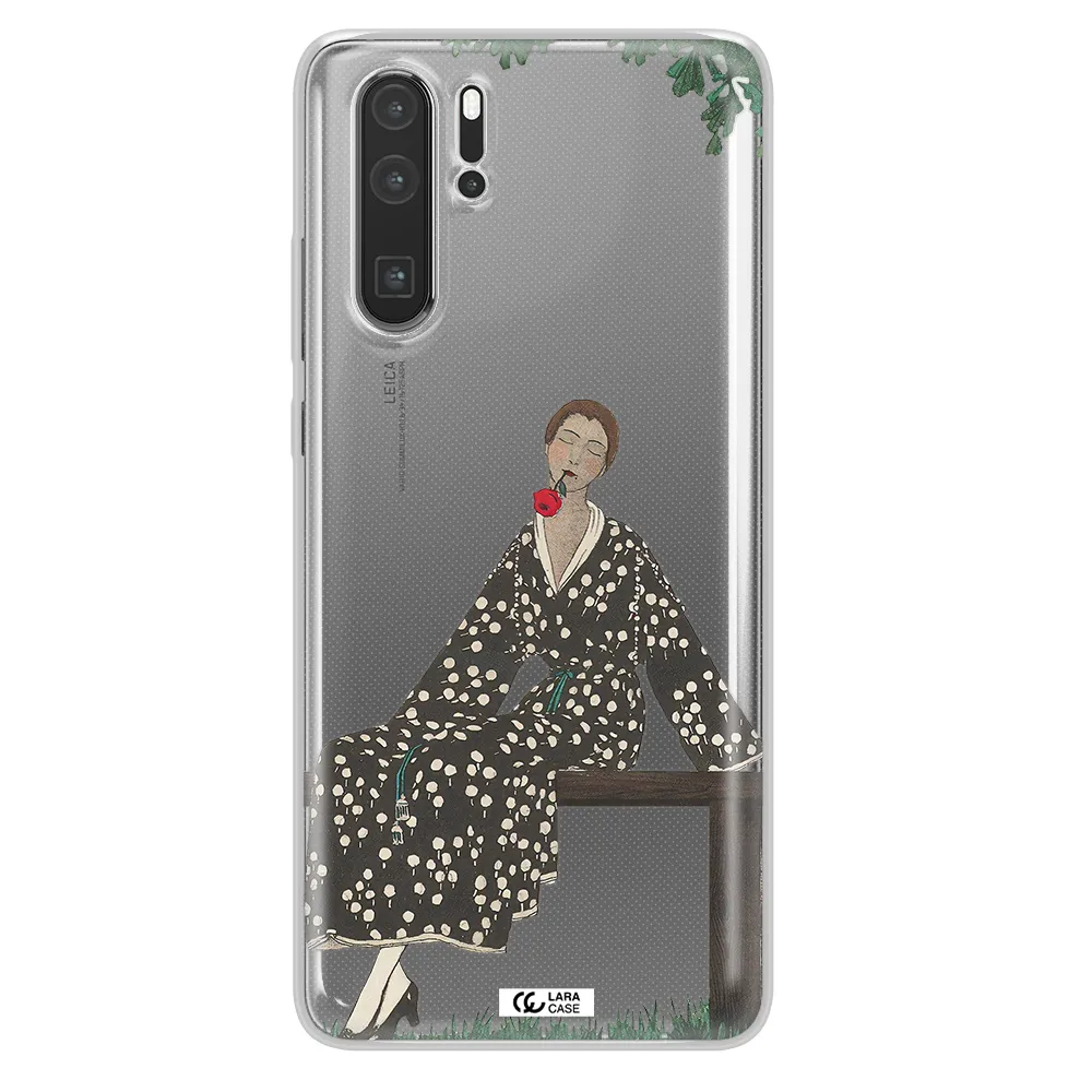 a woman sitting on a bench Huawei P30 Pro Clear TPU Case