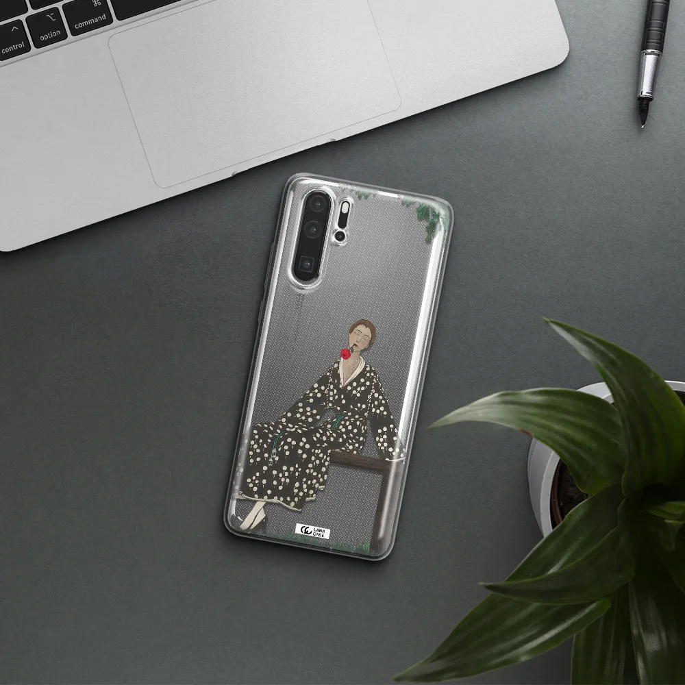 a woman sitting on a bench Huawei P30 Pro Clear TPU Case
