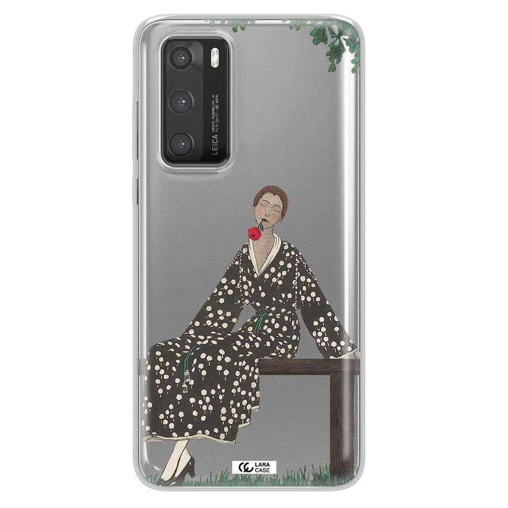 a woman sitting on a bench Huawei P40 Clear TPU Case