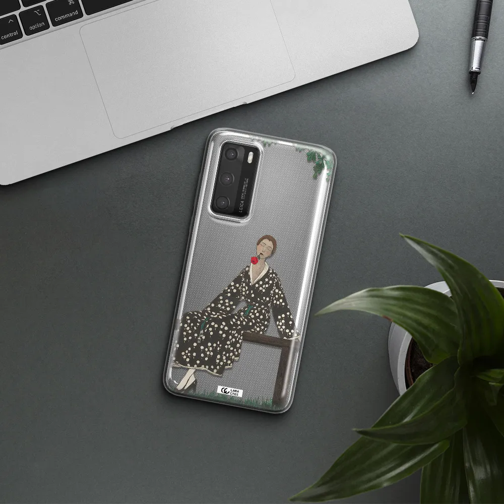 a woman sitting on a bench Huawei P40 Clear TPU Case