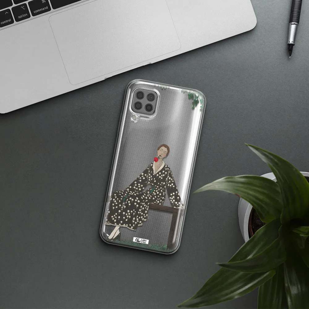 a woman sitting on a bench Huawei P40 Lite Clear TPU Case