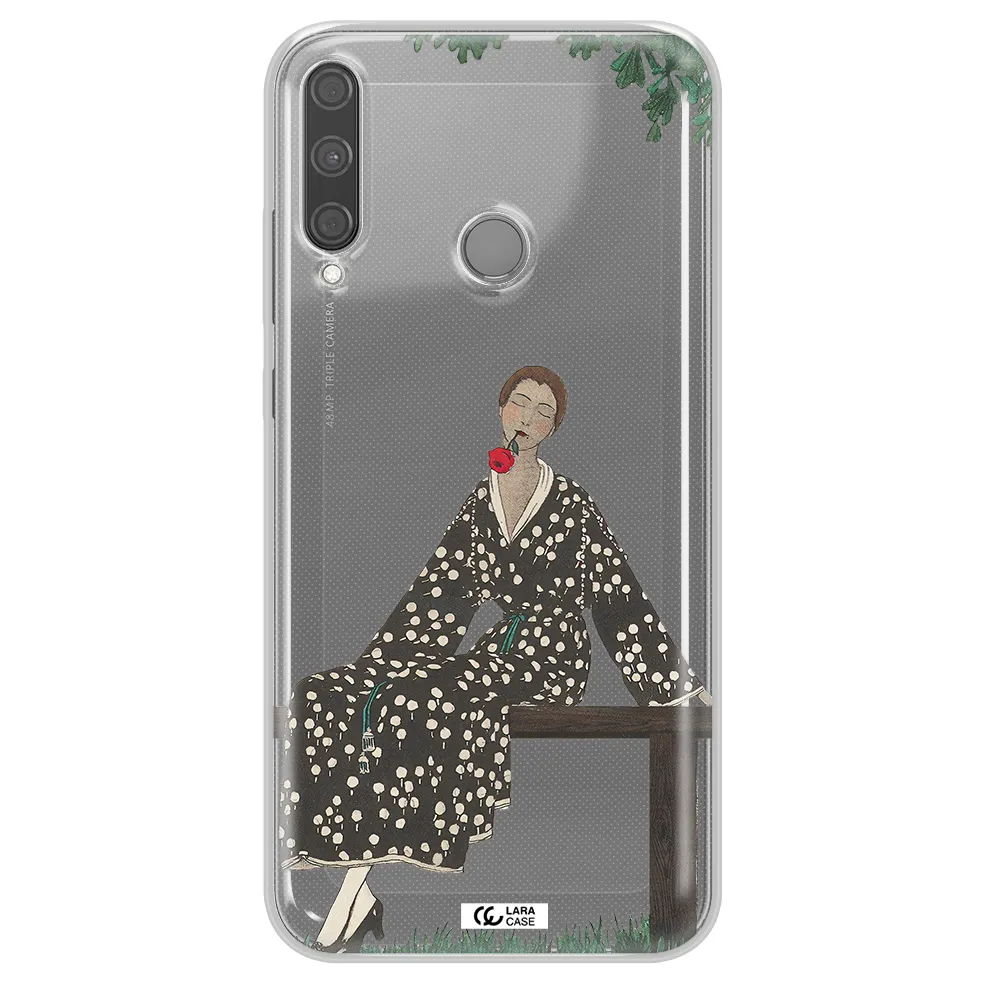 a woman sitting on a bench Huawei P40 Lite E Clear TPU Case