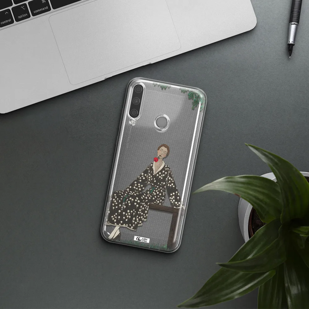 a woman sitting on a bench Huawei P40 Lite E Clear TPU Case