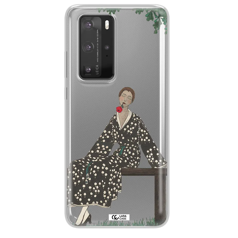 a woman sitting on a bench Huawei P40 Pro Clear TPU Case