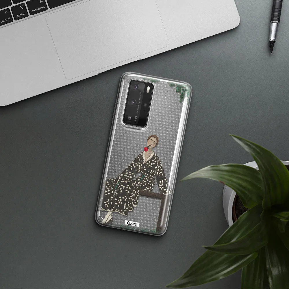 a woman sitting on a bench Huawei P40 Pro Clear TPU Case