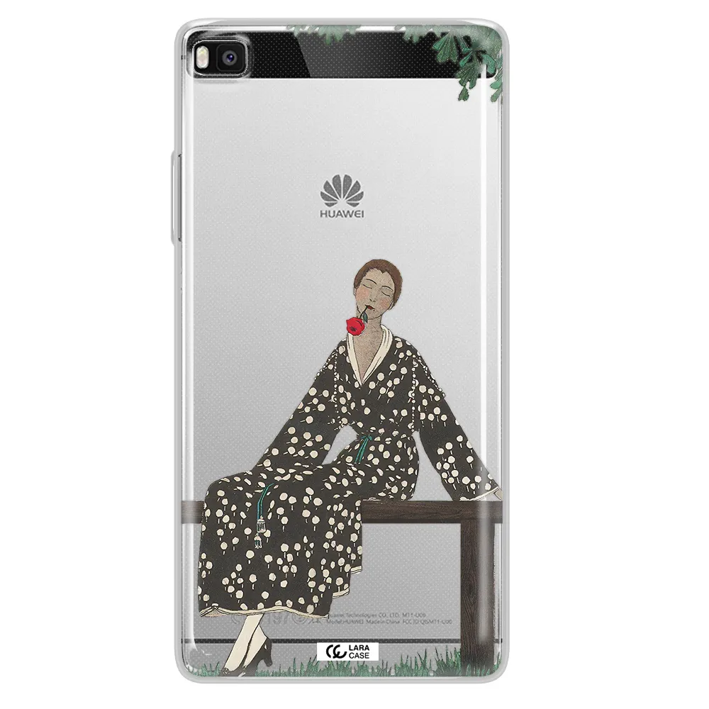a woman sitting on a bench Huawei P8 Clear TPU Case
