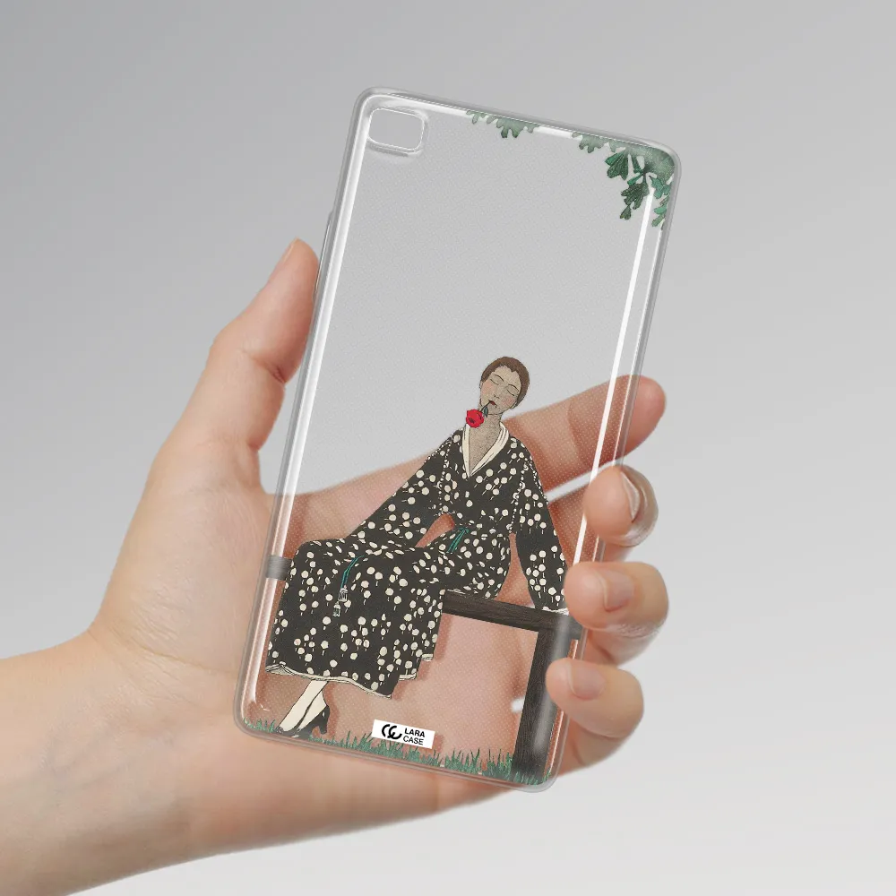 a woman sitting on a bench Huawei P8 Clear TPU Case