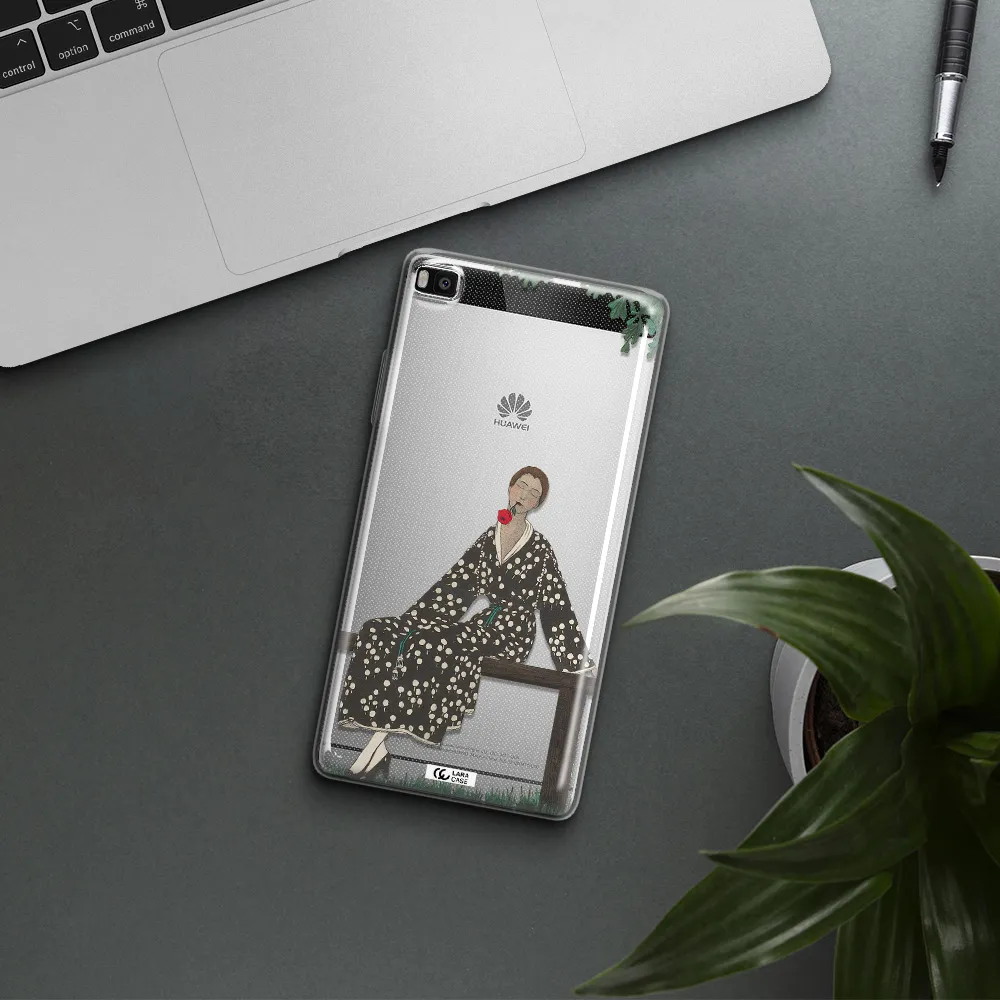 a woman sitting on a bench Huawei P8 Clear TPU Case
