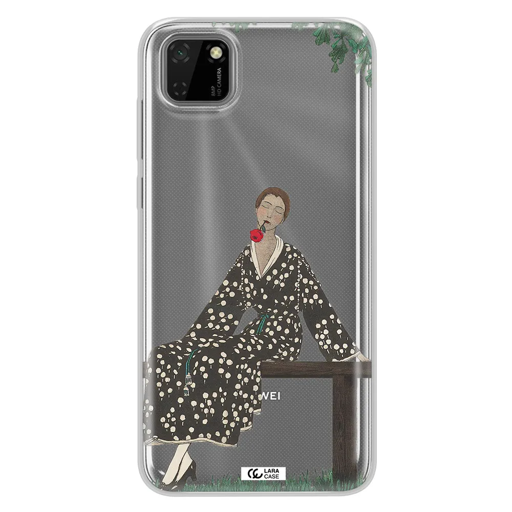 a woman sitting on a bench Huawei Y5P Clear TPU Case