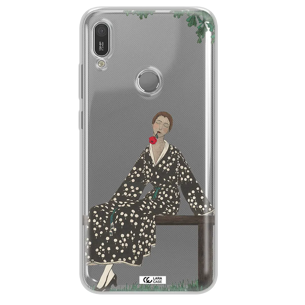 a woman sitting on a bench Huawei Y6 2019 Clear TPU Case