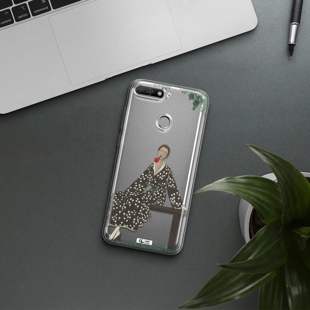 a woman sitting on a bench Huawei Y6 Prime 2018 Clear TPU Case