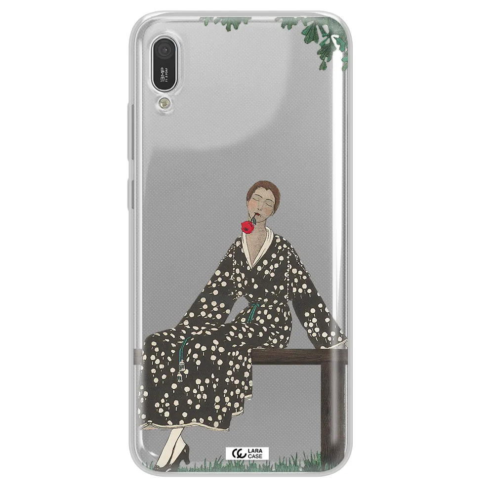 a woman sitting on a bench Huawei Y6 Pro 2019 Clear TPU Case
