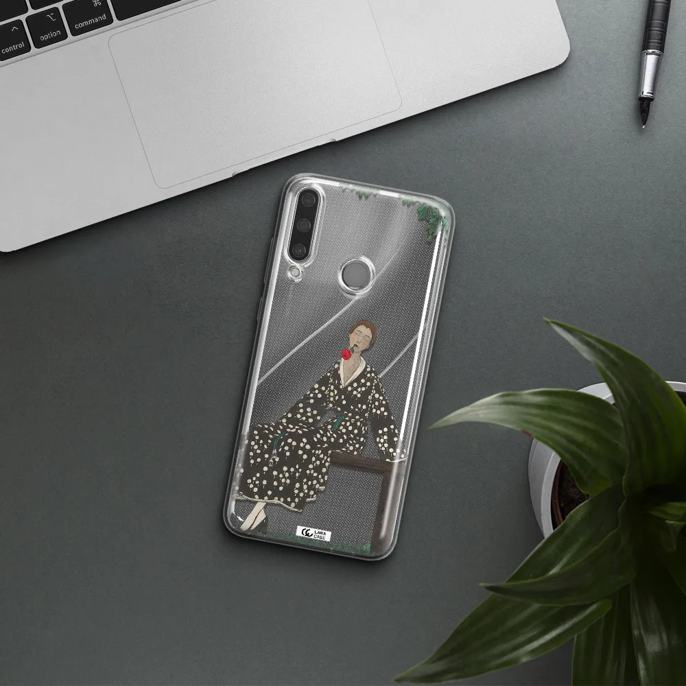 a woman sitting on a bench Huawei Y6P Clear TPU Case