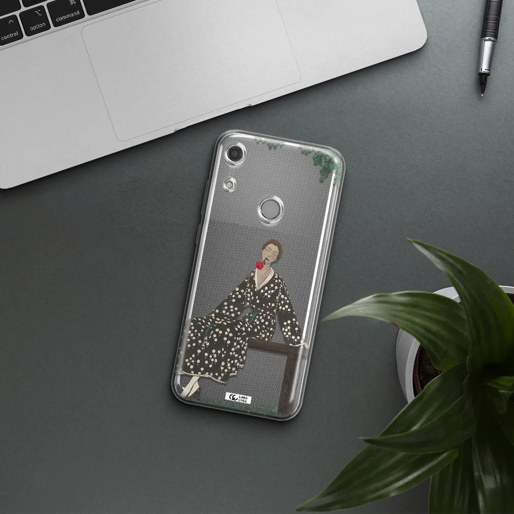 a woman sitting on a bench Huawei Y6S Clear TPU Case