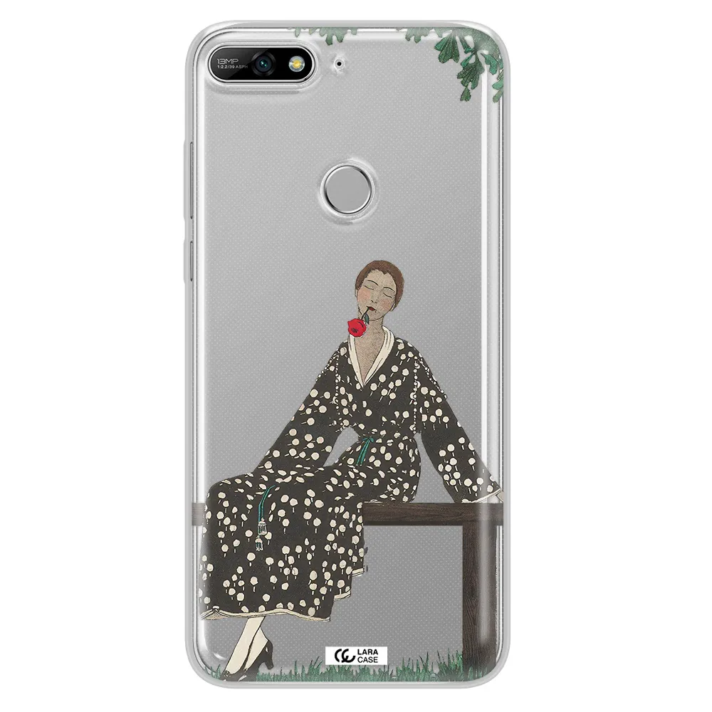 a woman sitting on a bench Huawei Y7 2018 Clear TPU Case