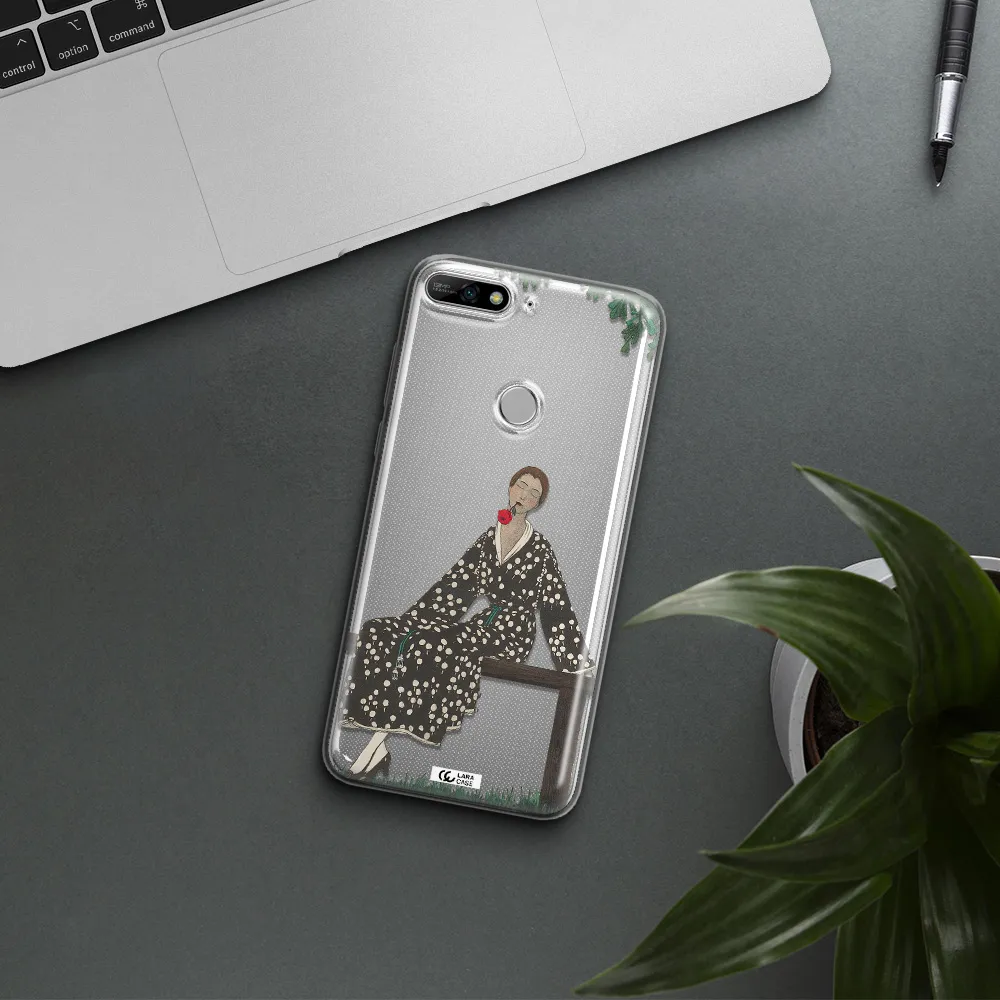 a woman sitting on a bench Huawei Y7 2018 Clear TPU Case