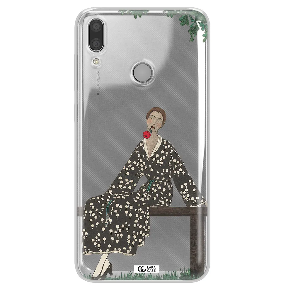 a woman sitting on a bench Huawei Y7 2019 Clear TPU Case