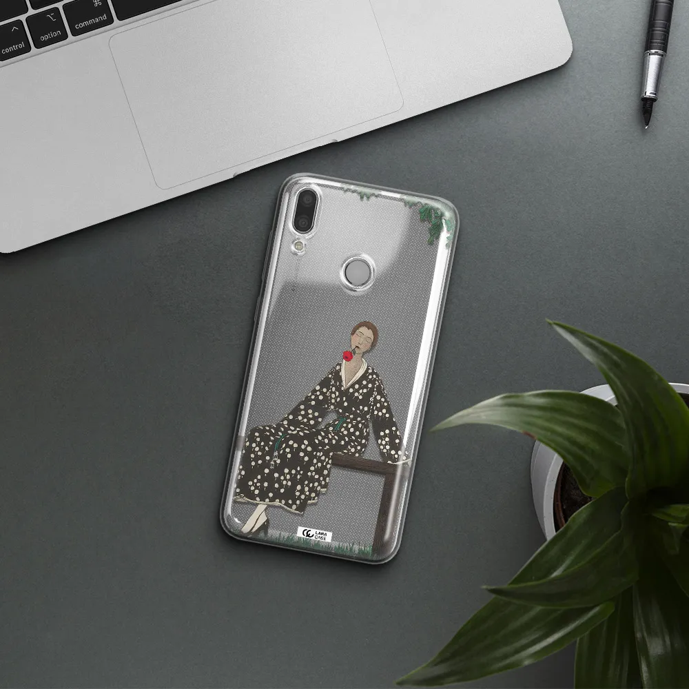 a woman sitting on a bench Huawei Y7 2019 Clear TPU Case