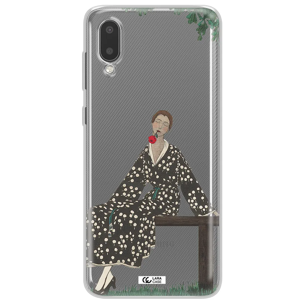 a woman sitting on a bench Samsung A02 Clear TPU Case