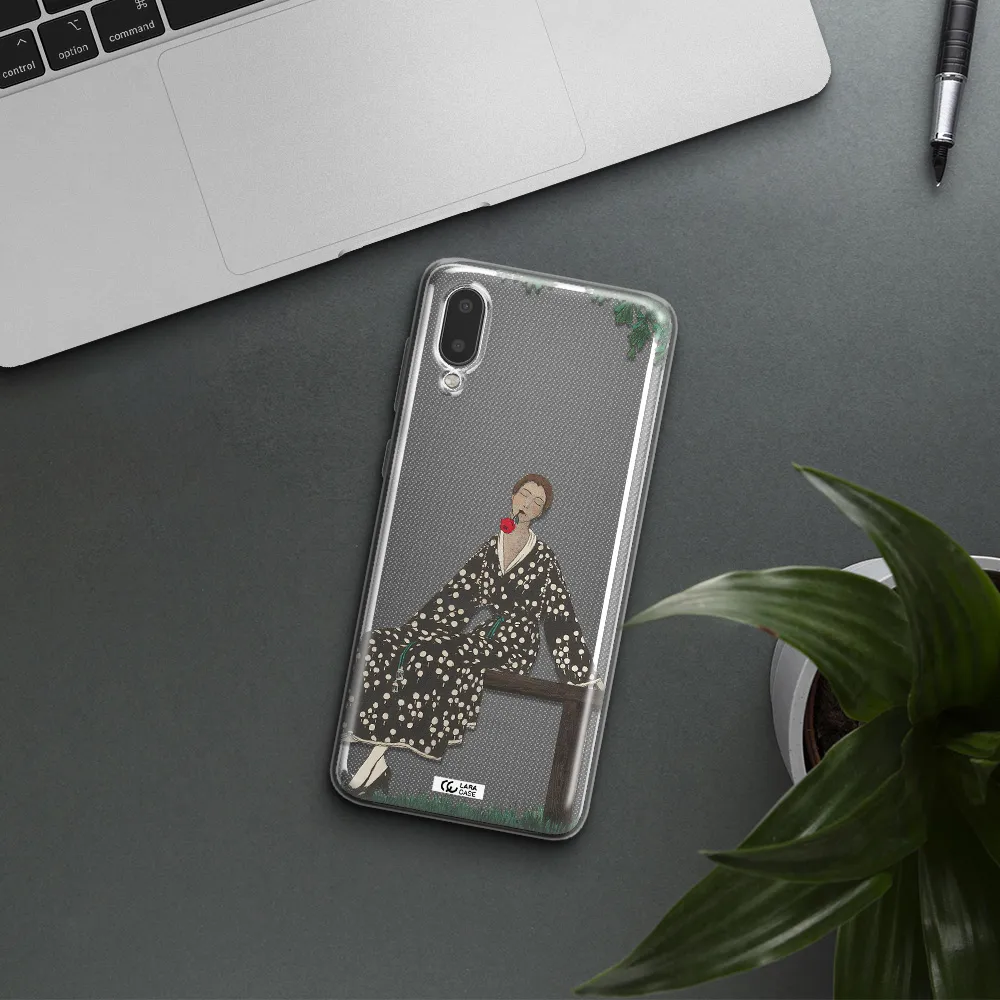 a woman sitting on a bench Samsung A02 Clear TPU Case