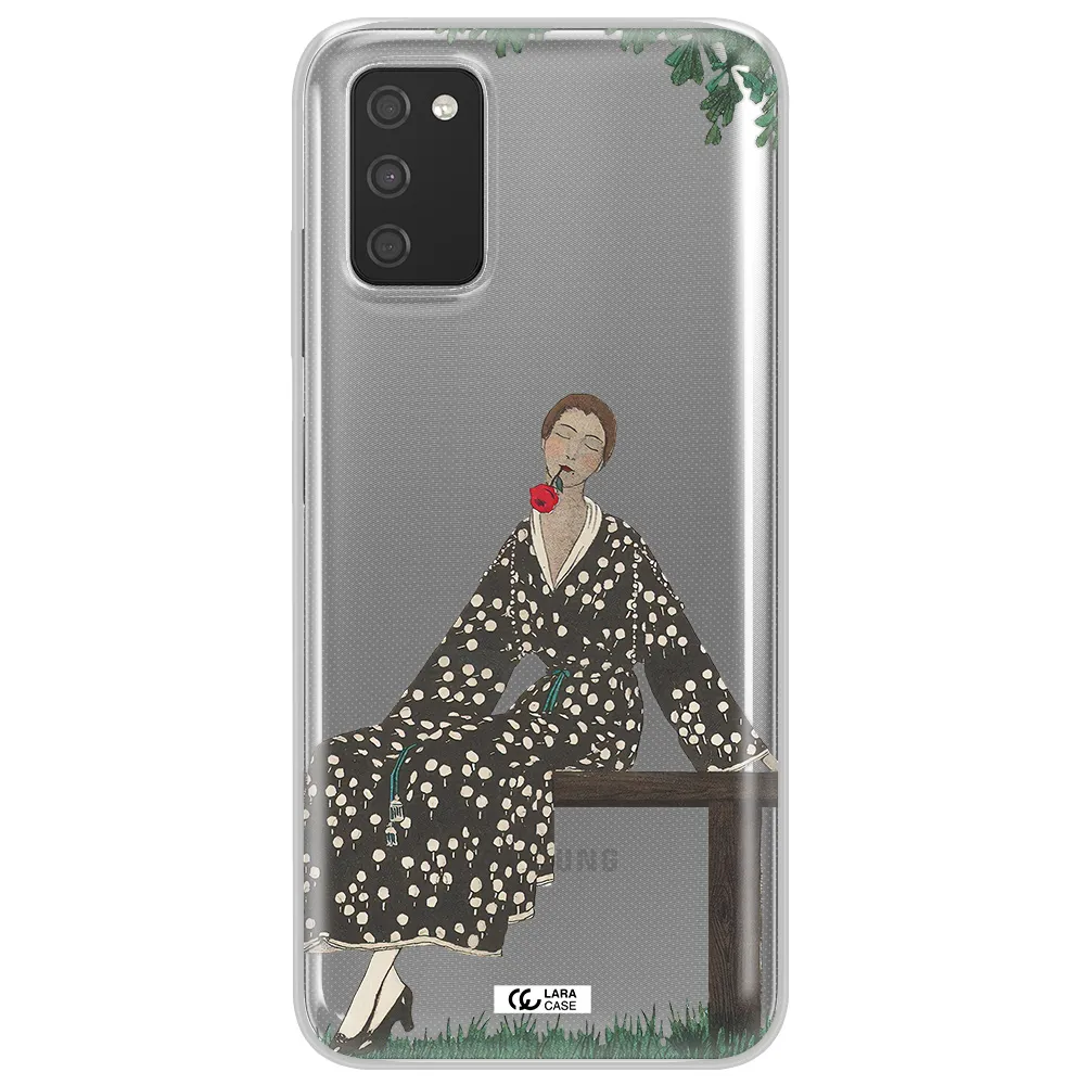 a woman sitting on a bench Samsung A03S Clear TPU Case