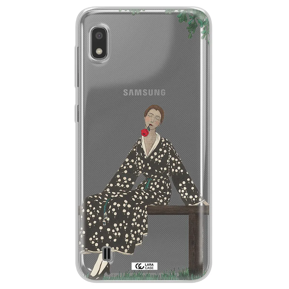 a woman sitting on a bench Samsung A10 Clear TPU Case