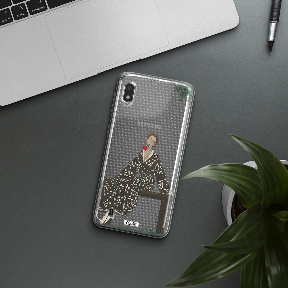 a woman sitting on a bench Samsung A10 Clear TPU Case