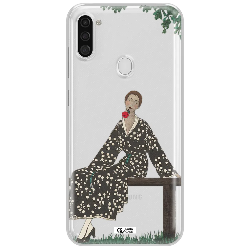 a woman sitting on a bench Samsung A11 Clear TPU Case