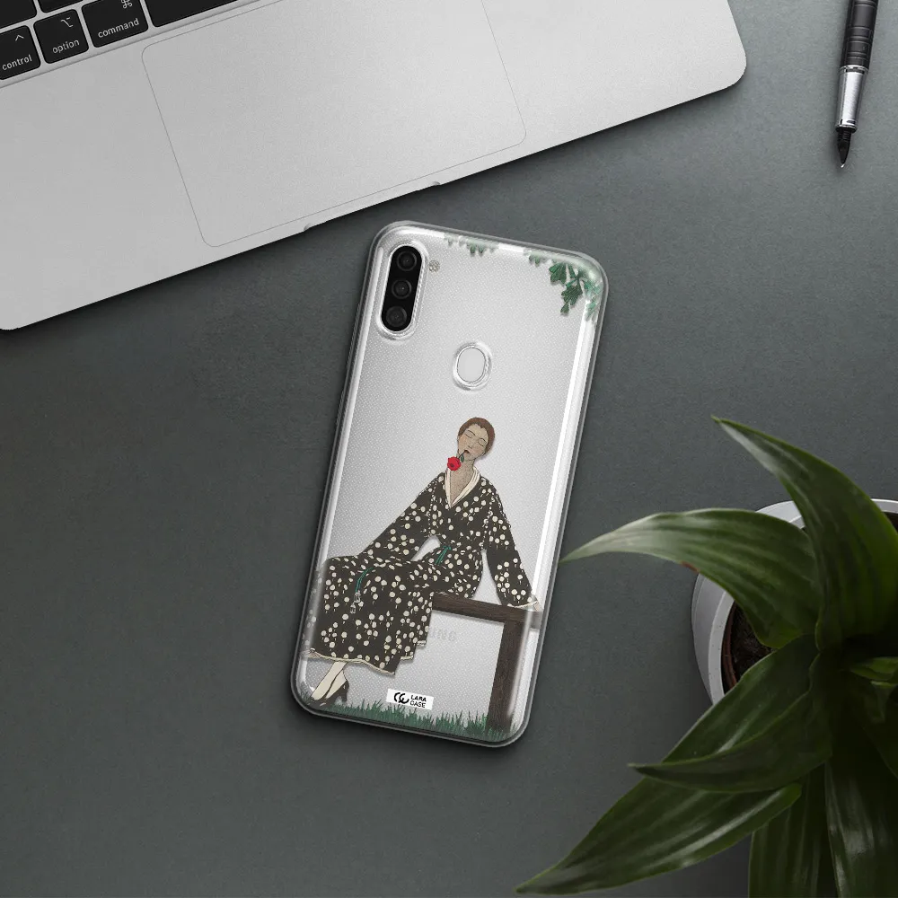 a woman sitting on a bench Samsung A11 Clear TPU Case