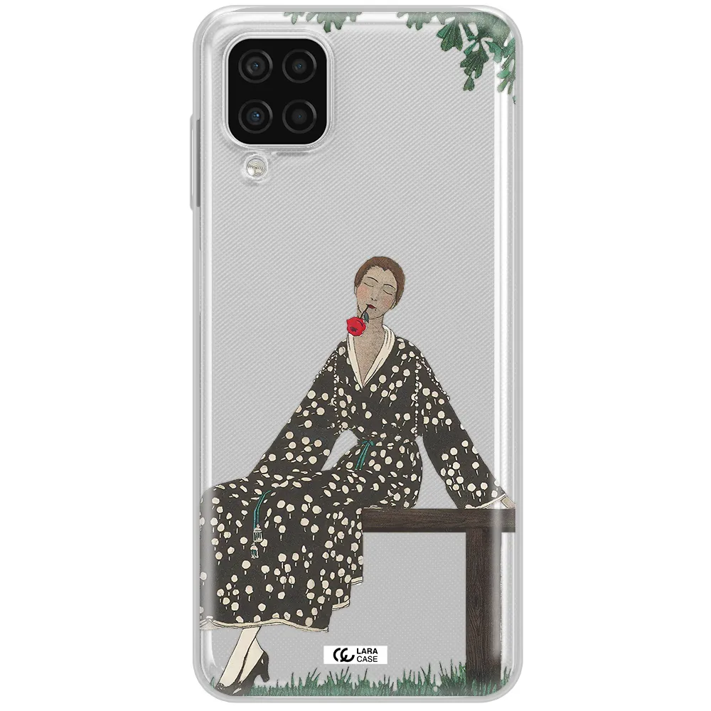 a woman sitting on a bench Samsung A12 4g Clear TPU Case
