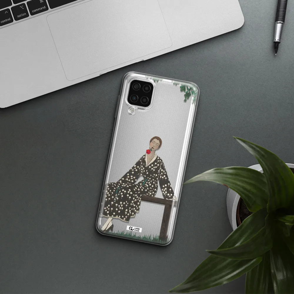 a woman sitting on a bench Samsung A12 4g Clear TPU Case