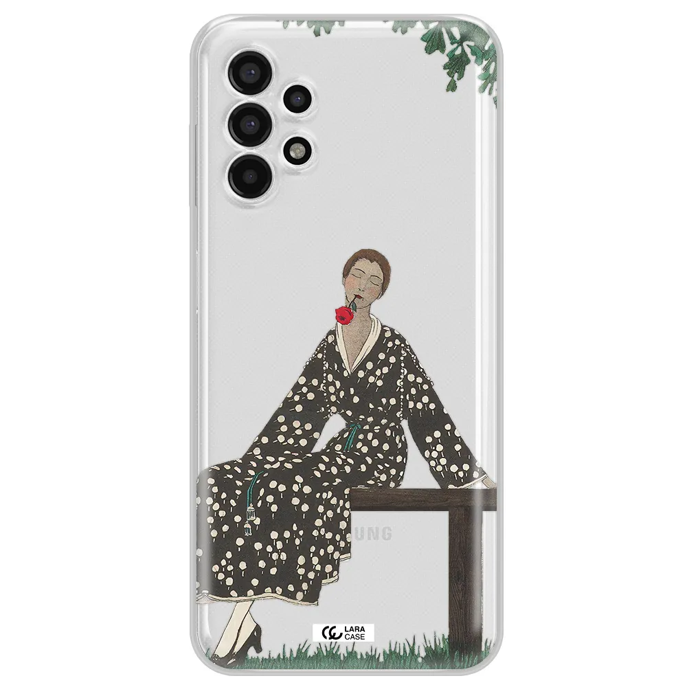 a woman sitting on a bench Samsung A13 4g Clear TPU Case