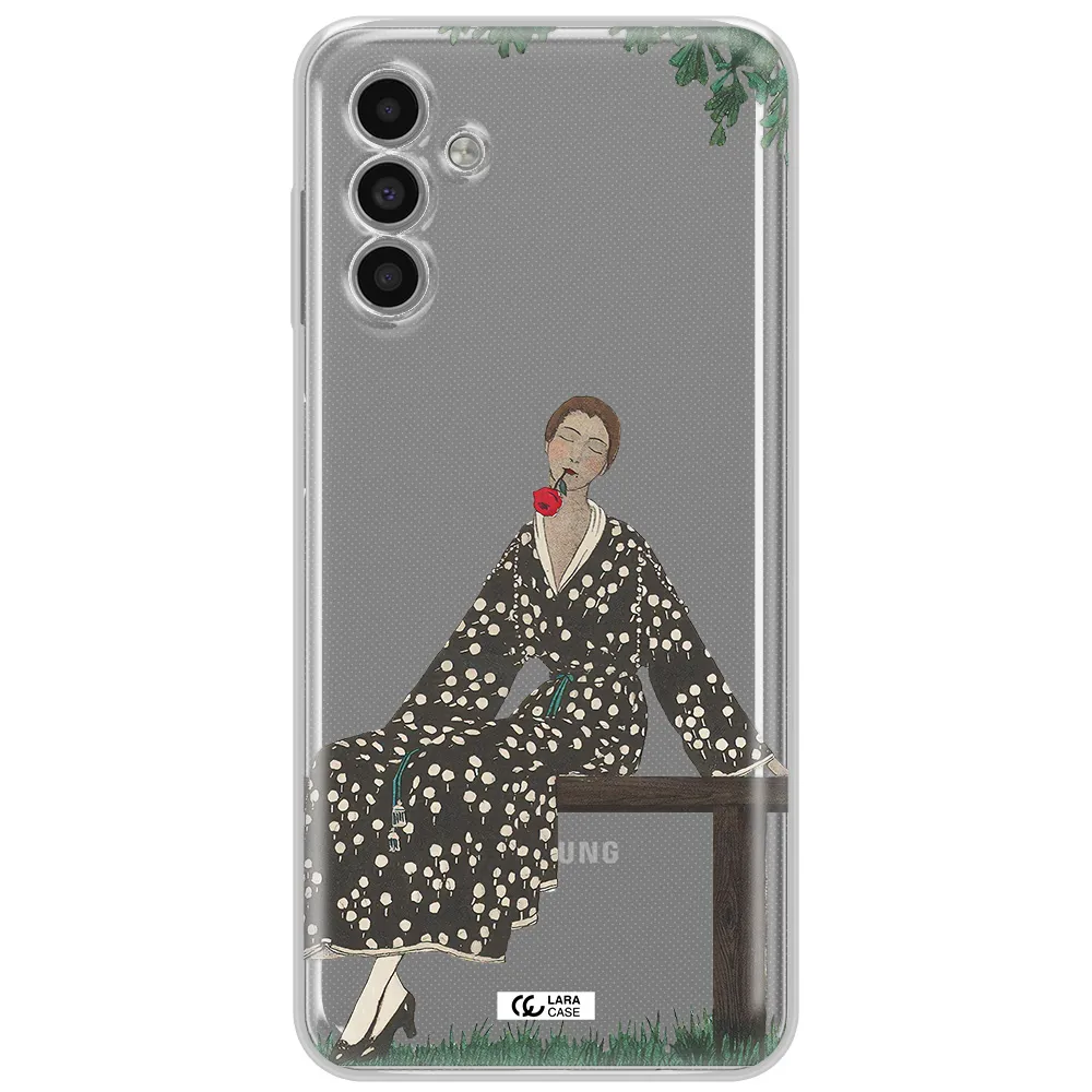 A Woman Sitting On A Bench Samsung A13 5G Clear Tpu Case