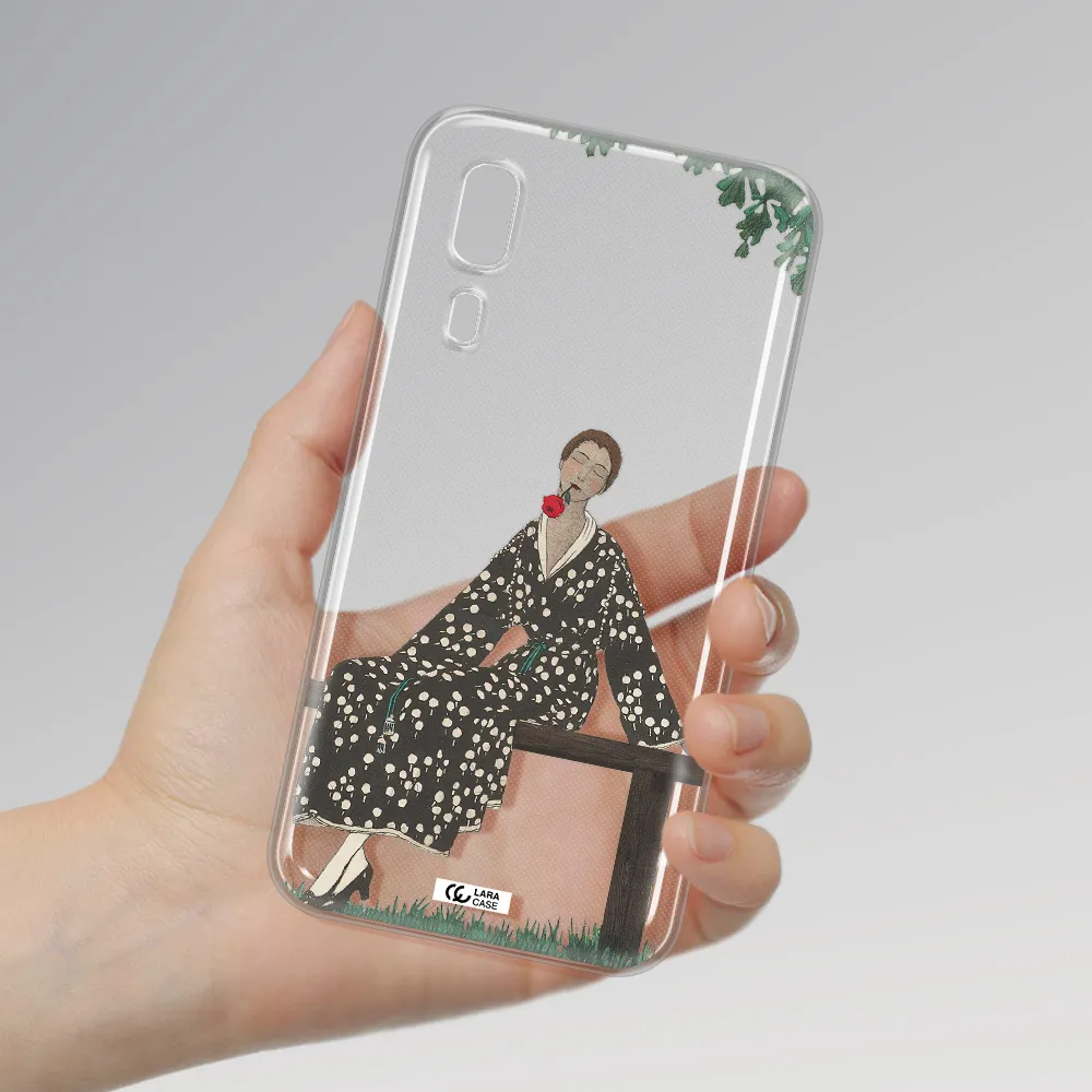 a woman sitting on a bench Samsung A2 Core Clear TPU Case