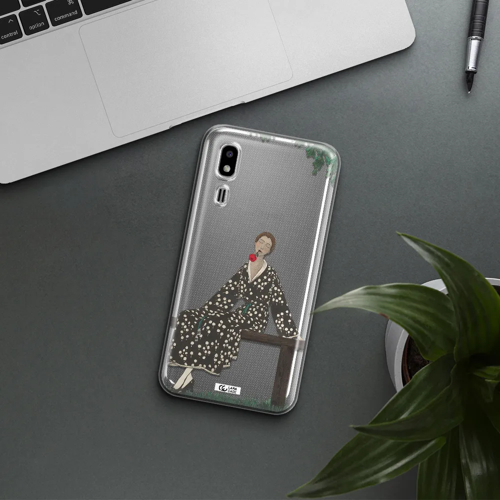 a woman sitting on a bench Samsung A2 Core Clear TPU Case