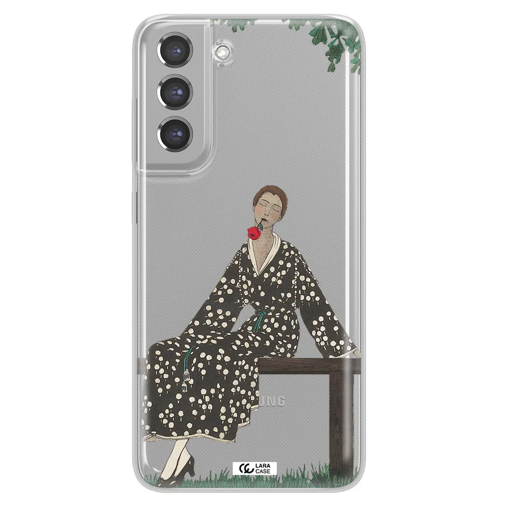 a woman sitting on a bench Samsung A21 Fe Clear TPU Case