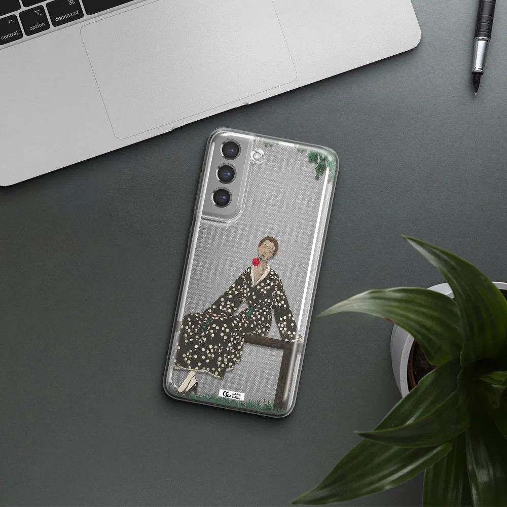 a woman sitting on a bench Samsung A21 Fe Clear TPU Case