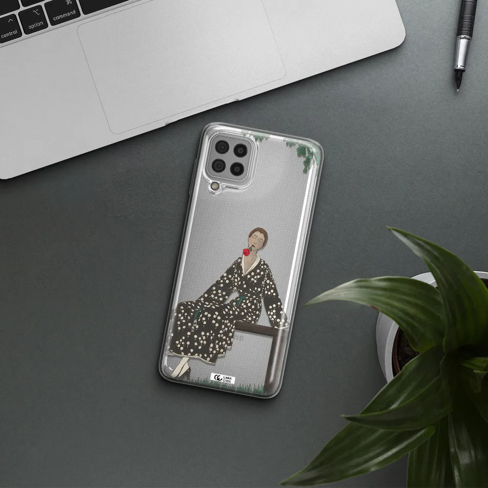 a woman sitting on a bench Samsung A22 4g Clear TPU Case