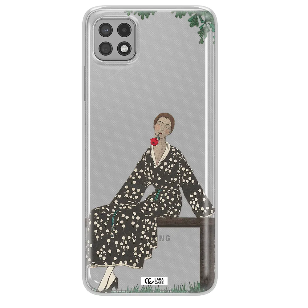 a woman sitting on a bench Samsung A22 5g Clear TPU Case